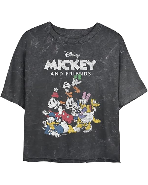 Disney Characters Mickey Freinds Group Women's Mineral Wash Short Sleeve Crop Tee | Amazon (US)
