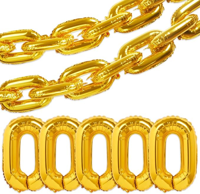 25Pcs Chain Balloons 16 inch Gold Chain Balloons Hip Hop Party Decorations,Giant Balloon Chain Fo... | Amazon (US)