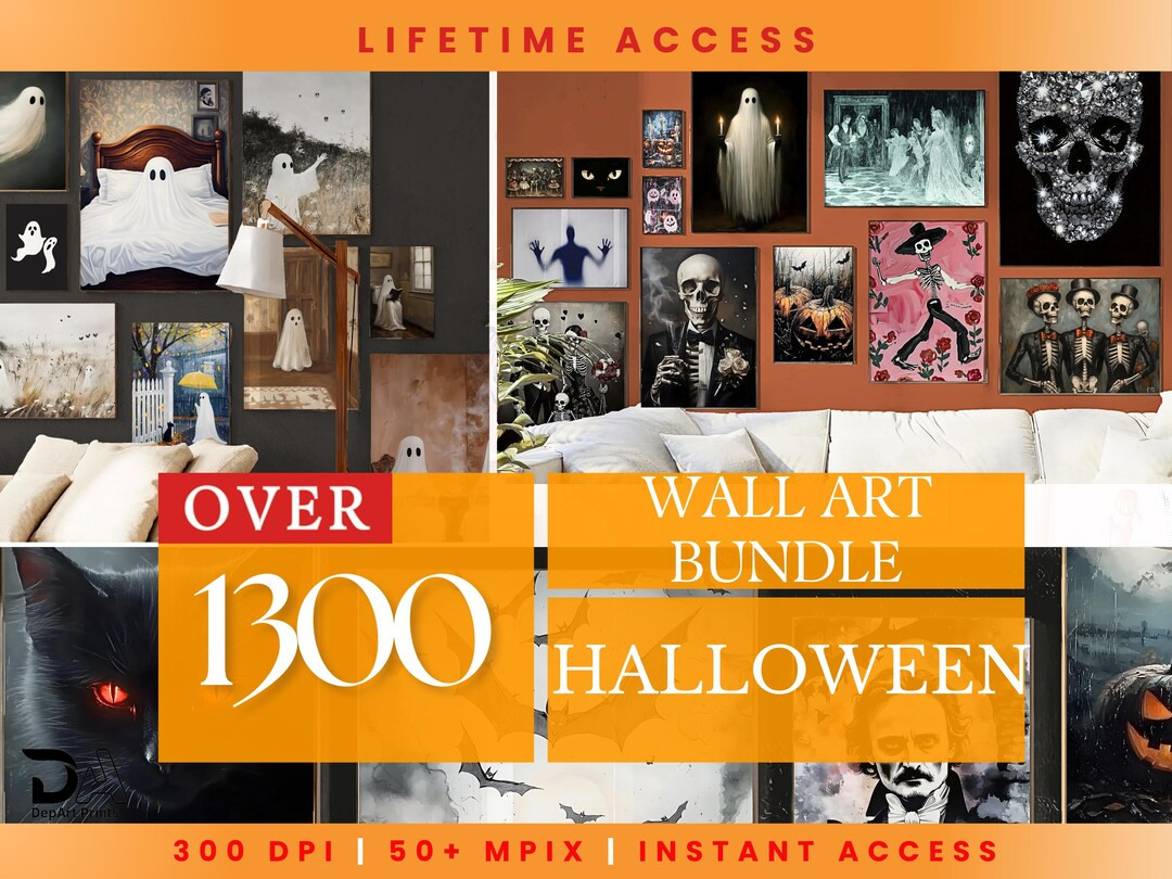 1300 MEGA BUNLDE Vintage Halloween Wall Art Set Printable Dark Academia Maximalist Gallery Prints... | Etsy (US)