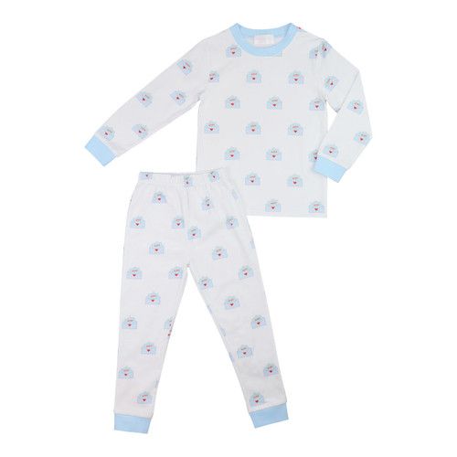 Blue And White Valentine Knit Pajamas | Cecil and Lou