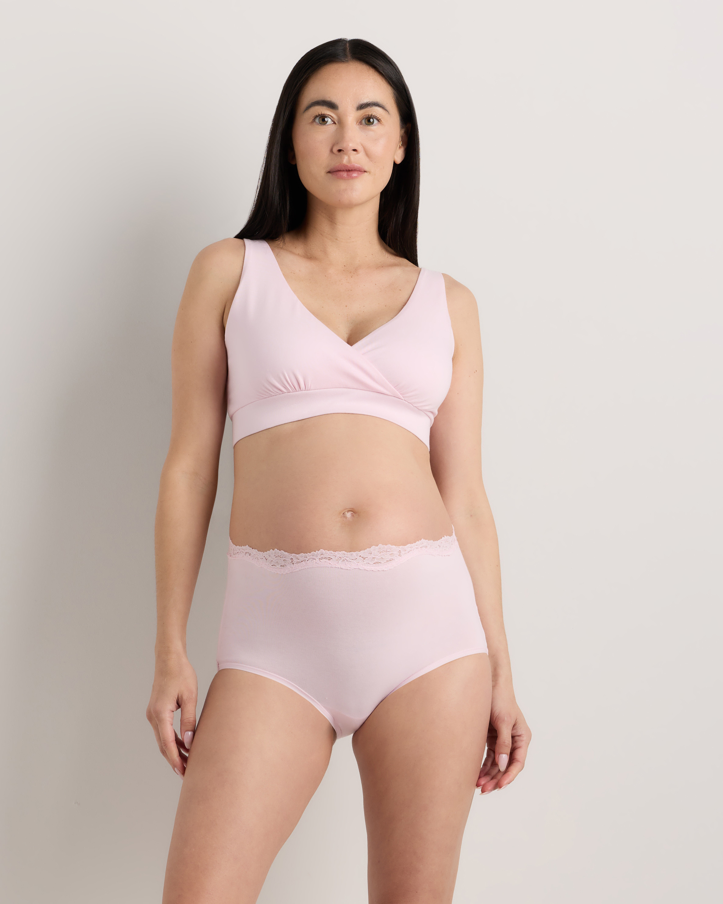 Quince | Women's Lace Trim Maternity & Postpartum Brief in Light Pink, Size XL, Organic Cotton | Quince