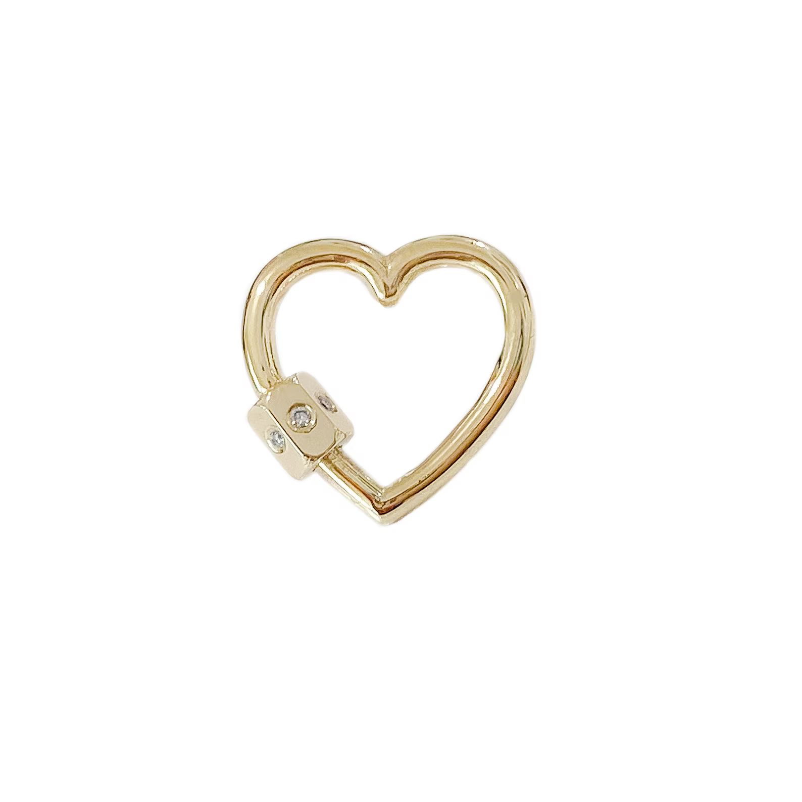 Heart Enhancer 14K Solid Gold Carabiner Lock Charm (Real Diamond Heart Shape Pendant Necklace Sol... | Etsy (UK)