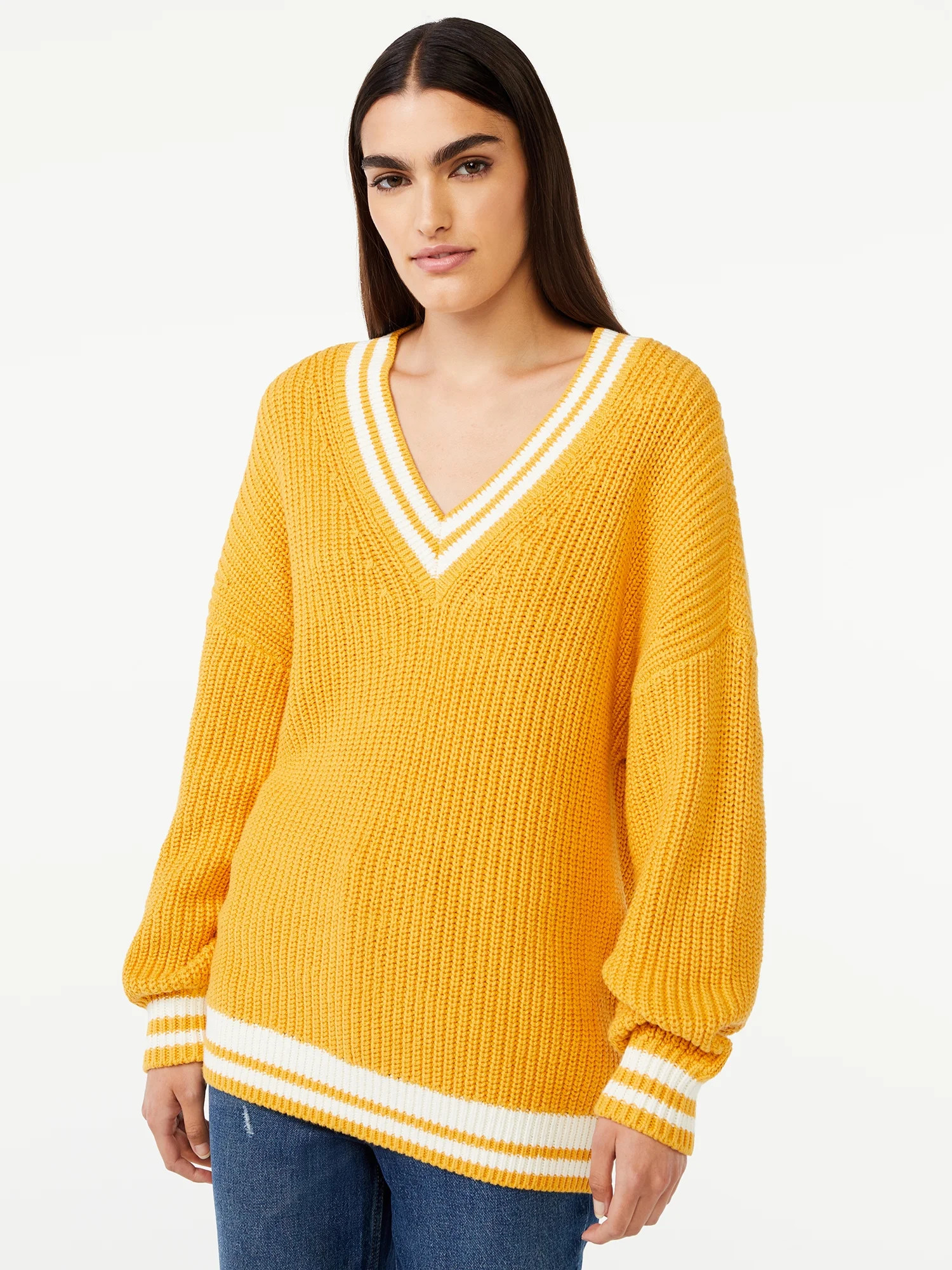 Free Assembly Women's Wide V-Neck Sweater with Long Sleeves | Walmart (US)