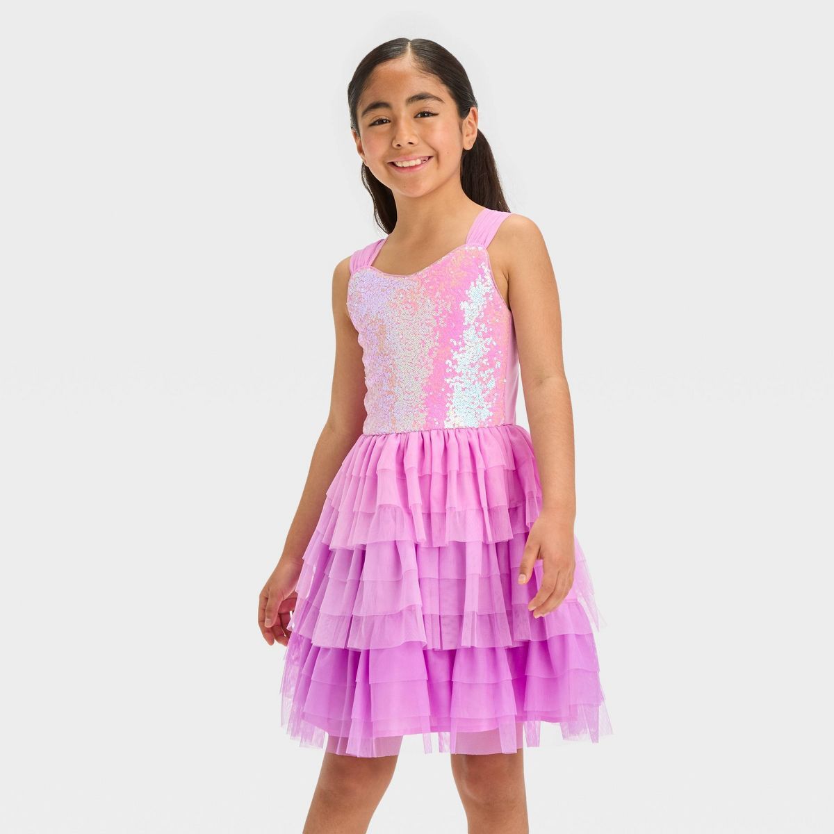 Girls' Sleeveless Ombre Sequin Tiered Dress - Cat & Jack™ Lavender | Target