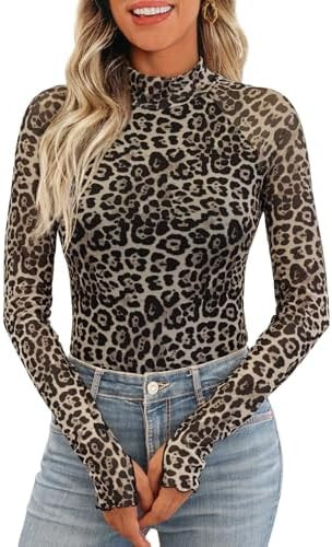 Dealmore Lace Sheer Long Sleeve Floral Mesh Mockneck Trendy Cute Going Out Tops for Women Fall Fa... | Amazon (US)