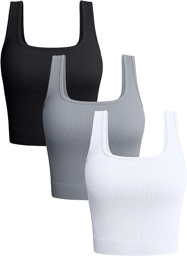 OQQ Women's 3 Piece Tank Tops Ribbed Seamless Workout Exercise Shirts Yoga Crop Tops | Amazon (US)