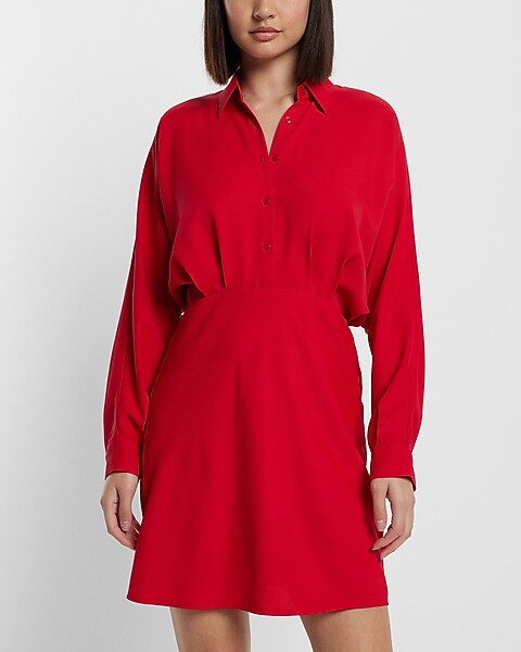 Collared Half Button Front Mini Portofino Shirt Dress | Express