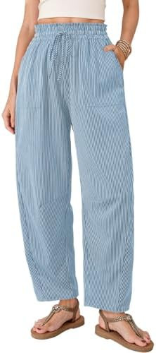 Dokotoo Women's Striped Barrel Casual Pants High Waisted 2026 Elastic Drawstring Trousers | Amazon (US)