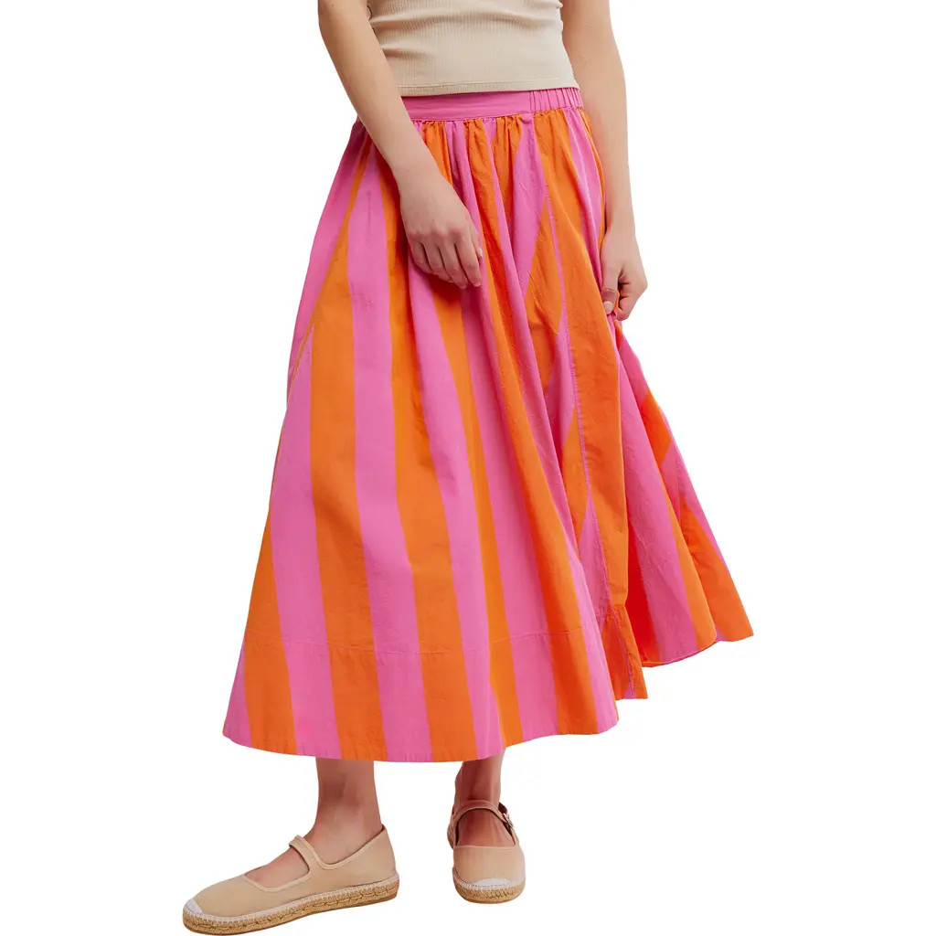 Free People Lowen Stripe Cotton Midi Skirt in Pink Combo at Nordstrom, Size Large | Nordstrom