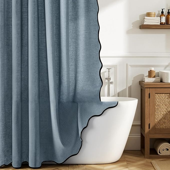 MIULEE Linen Scalloped Shower Curtain with 12 Metal Hooks Boho Farmhouse Cute Heavy Duty Washable... | Amazon (US)