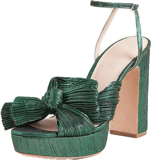 Mattiventon Platform Sandals for Women Chunky High Heel Ankle Strap Bowknot Sandals Elegant Weddi... | Amazon (US)
