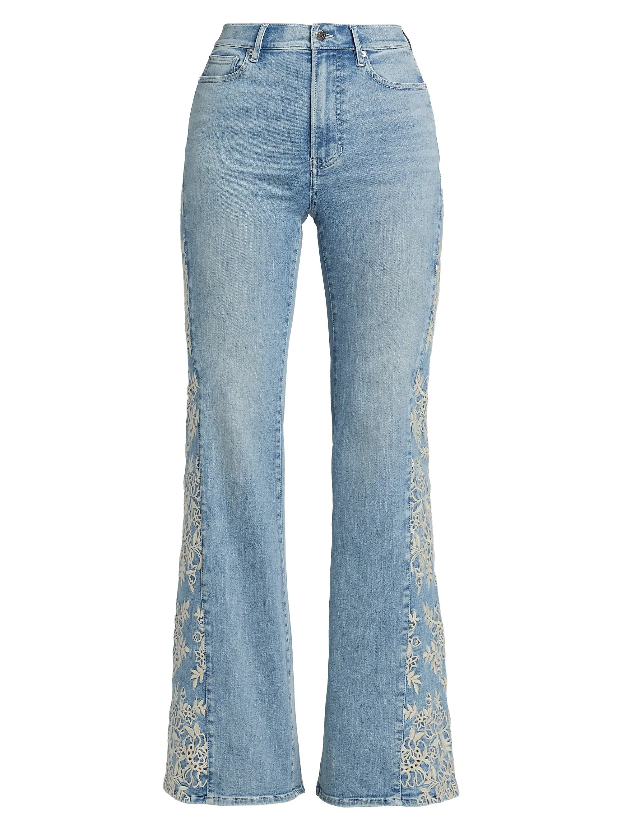 Joplin Floral-Embroidered High-Rise Flare Jeans | Saks Fifth Avenue