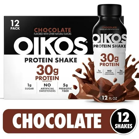 Oikos Protein Shake, Shelf Stable, Chocolate, 30g Protein, 12 fl oz, 12 Count Bottles | Walmart (US)