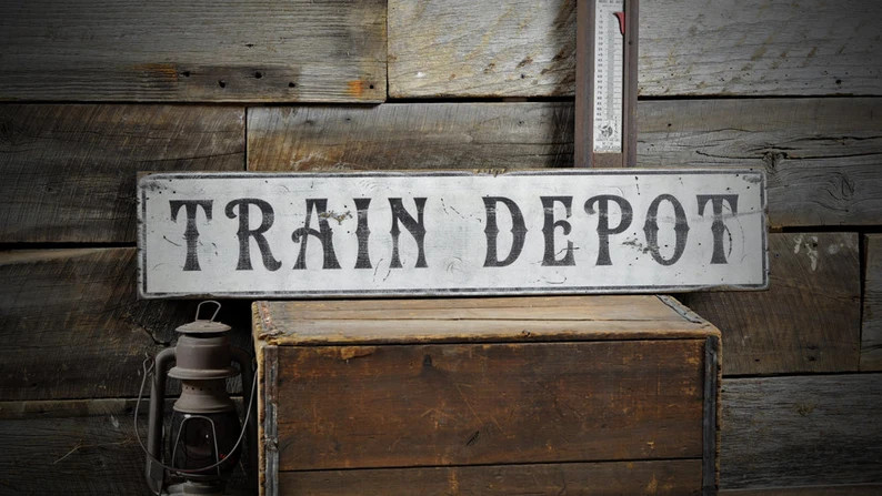 Distressed Train Depot Station Sign Rustic Hand Made Vintage Wooden Sign Decorations - Etsy | Etsy (US)