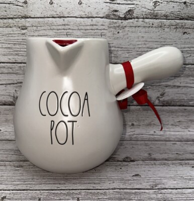 NEW Rae Dunn White HOT COCOA POT Handled Christmas Holiday Ceramic | eBay US