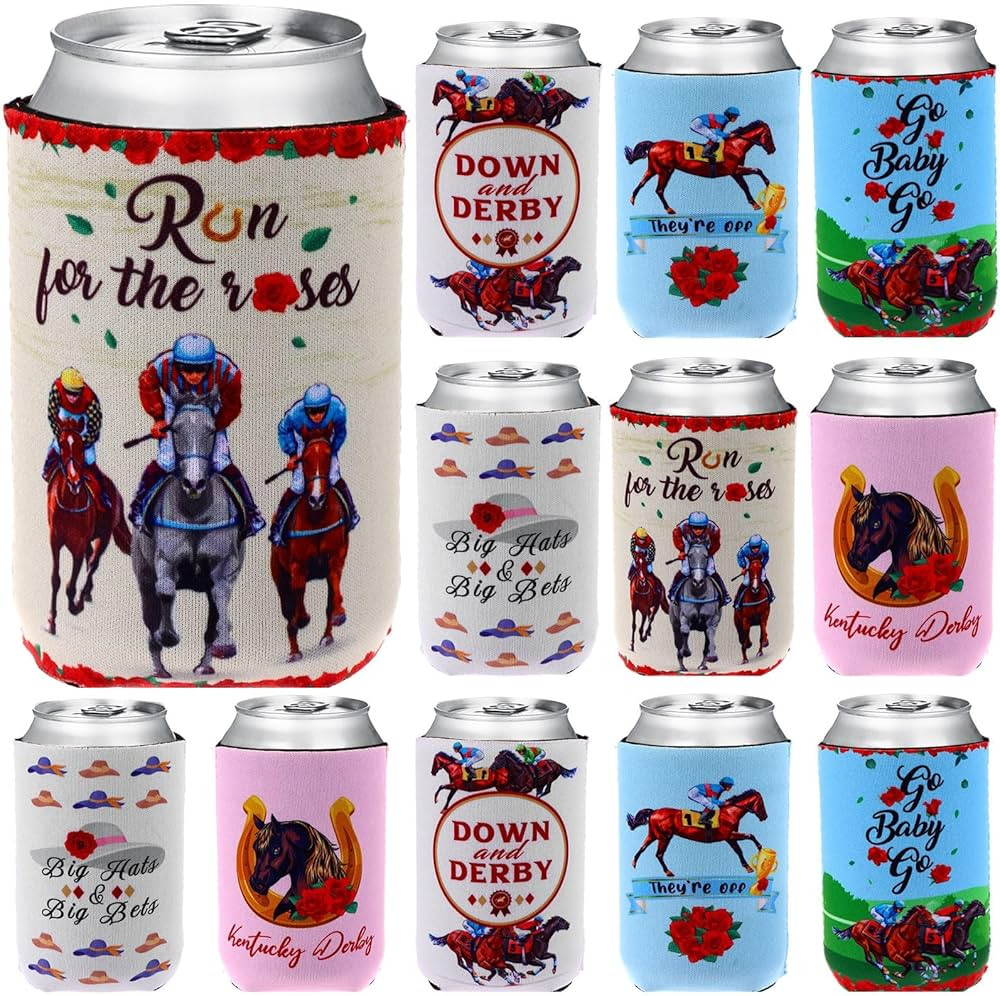 12 Pcs Kentucky Derby Party Can Cover Sleeve Horse Racing Day Beverage Sleeves Supplies for Horse... | Amazon (US)