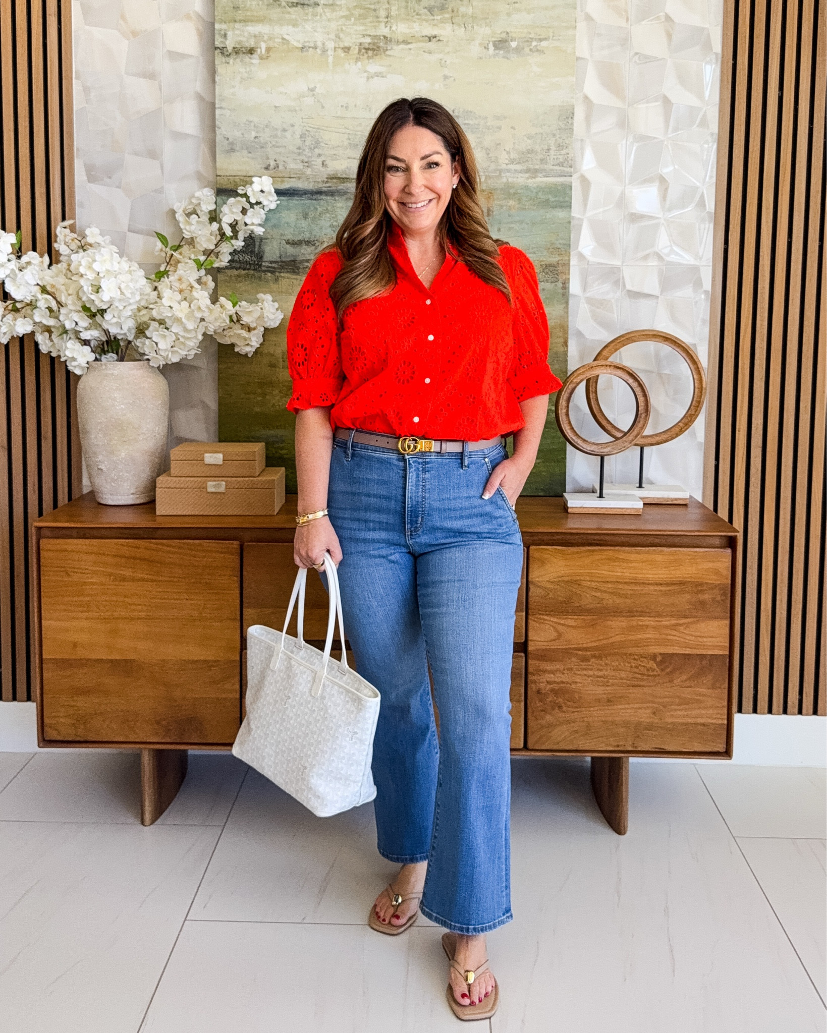 A red eyelet top and kick crop denim is the elevated everyday combo that is also great for WFH meetings! 

Top: TTS, L // Jeans: TTS, 12

#LTKootd #LTKmomlife #LTKMidsize