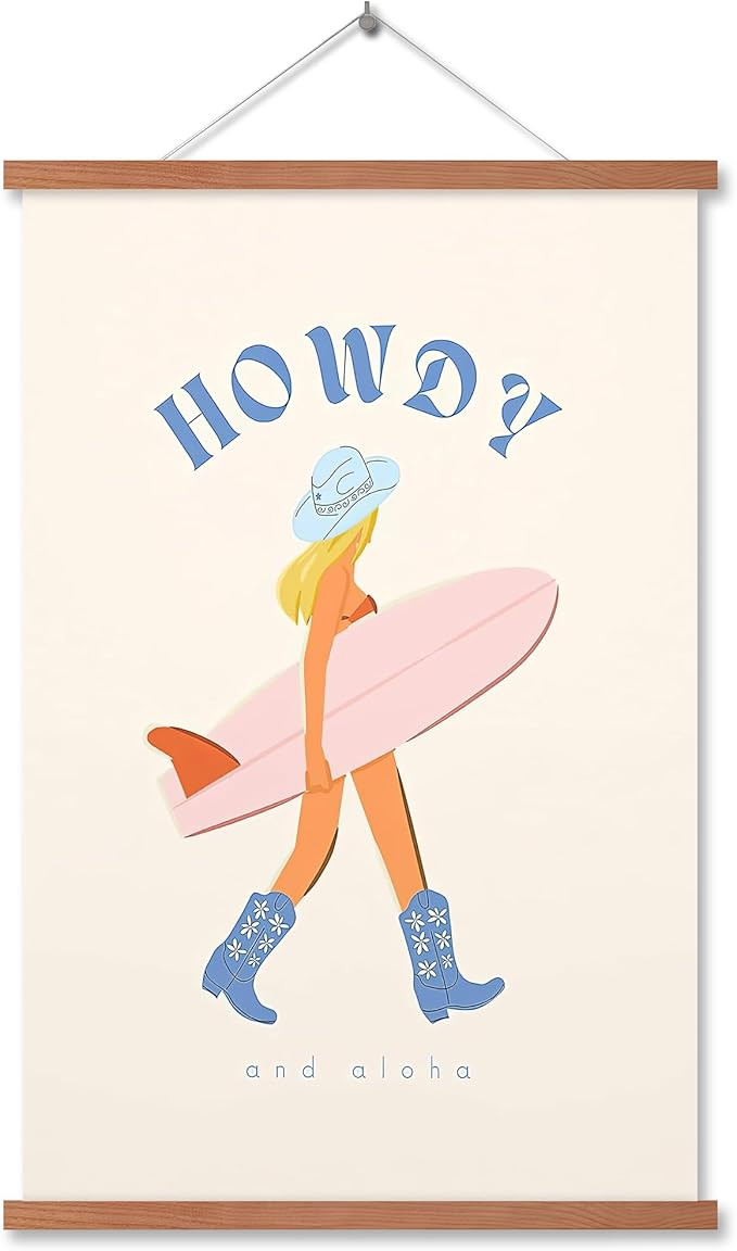 OVVGVV Framed 12"x16" Trendy Coastal Cowgirl Beach Wall Art Preppy Surf Girl Decor Western Wall A... | Amazon (US)