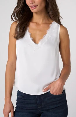 V-NECK WOVEN TANK W/ LACE TRIM | Liverpool Jeans