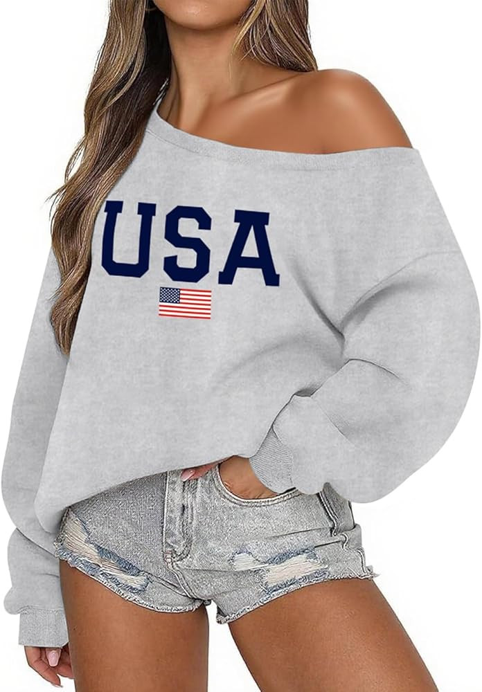 Lacozy USA Sweatshirt for Women Oversized Off the Shoulder Sweater Fleece Lined Long Sleeve Hoodi... | Amazon (US)