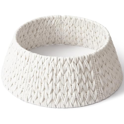 28in Woven Christmas Tree Collar, Chunky Cotton Rope Weave Skirt Basket - Elegant Beige Tree Base Cover for 6ft 7.5ft 9ft Artificial Trees - Holiday Decoration, Natural & Stable(White) | Amazon (US)