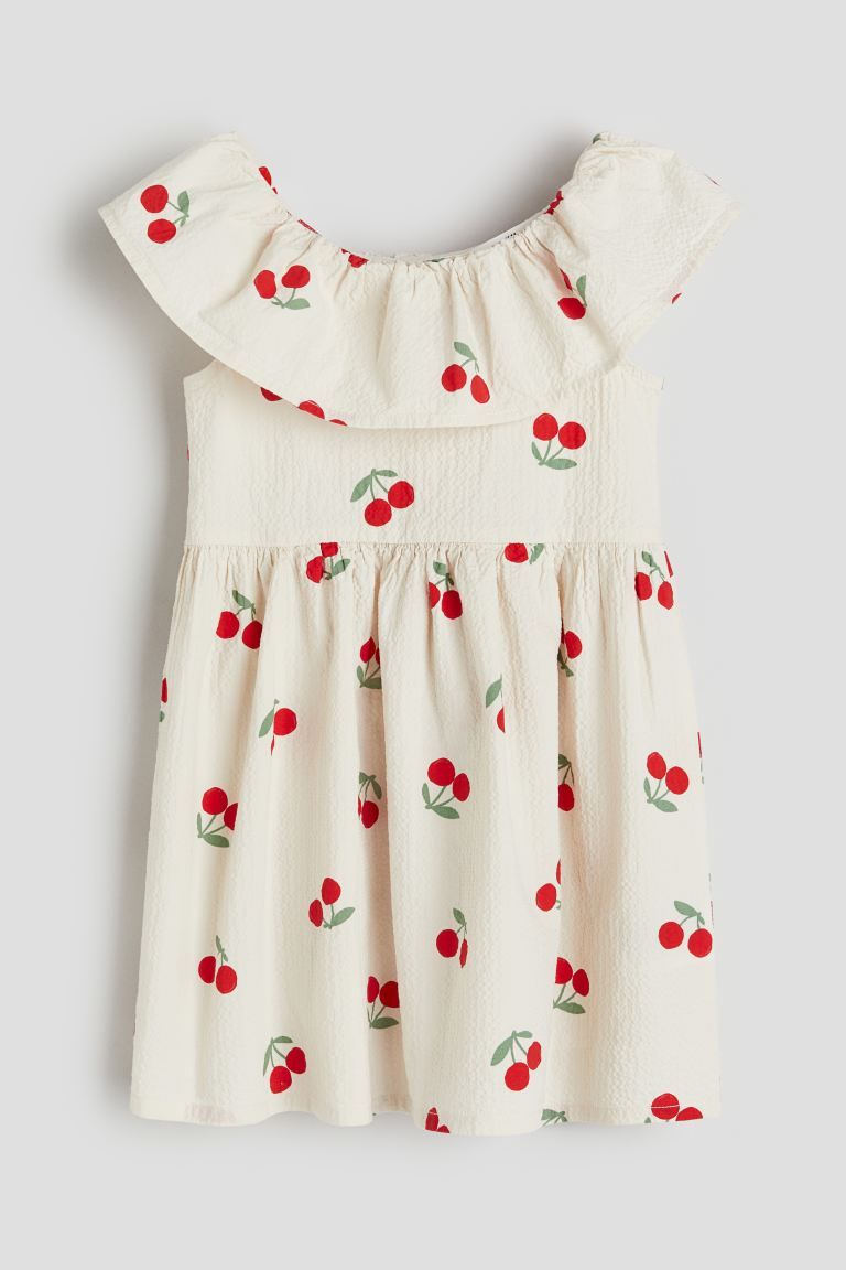 Patterned Flounce-trimmed Dress - Cream/Cherries - Kids | H&M US | H&M (US + CA)