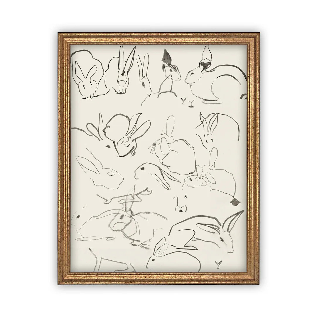 Vintage Framed Canvas Art // Framed Vintage Print // Vintage Painting // Easter Bunny Rabbit Art ... | Etsy (US)