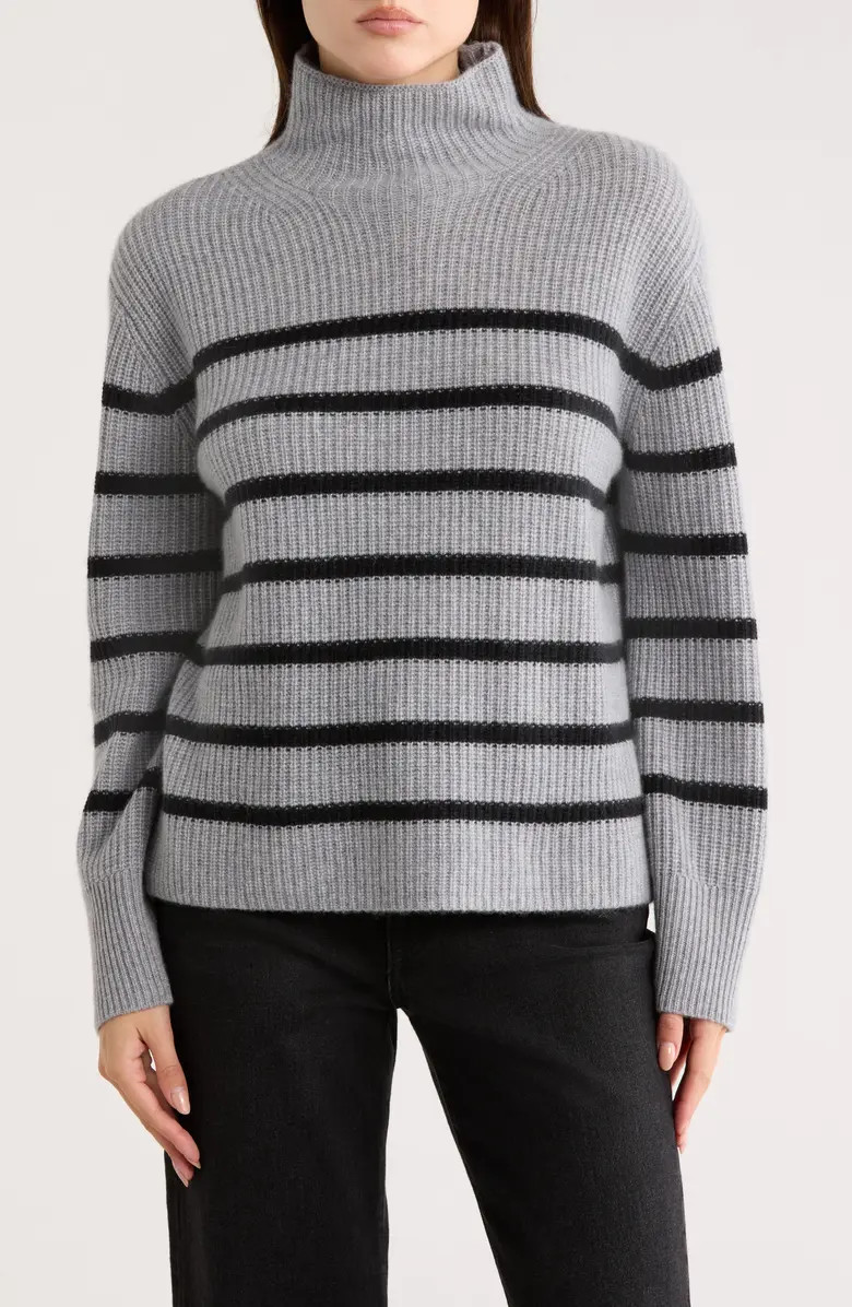 Cashmere Stripe Mock Neck Ribbed Sweater | Nordstrom Rack