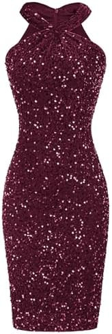 GRACE KARIN Sequin Dress for Women Sleeveless Sparkly Glitter Halter Dress Bodycon Mini Club Dres... | Amazon (US)