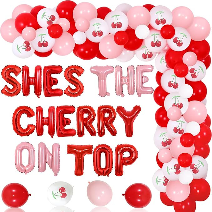Cherry Birthday Party Decorations for Girls She's The Cherry On Top Baby Shower Bday Balloon Garl... | Amazon (US)