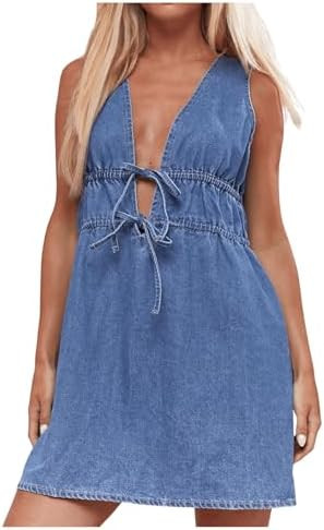 SHENHE Denim Mini Dress Jean Tank Dresses | Amazon (US)