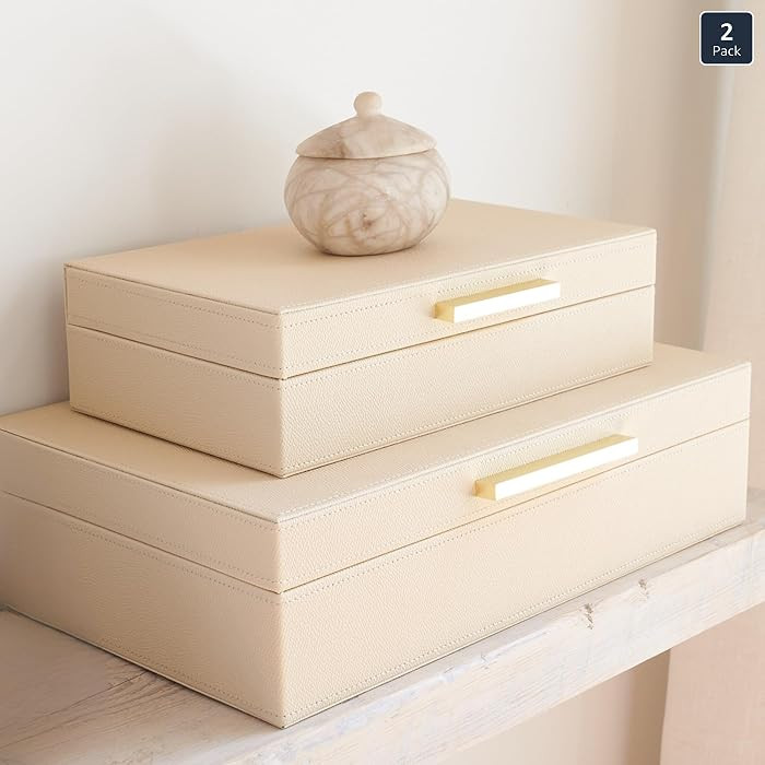 ZICOTO Decorative Storage Boxes with Lids – Set of 2 Beautiful PU Leather Organizer Bins for Yo... | Amazon (US)