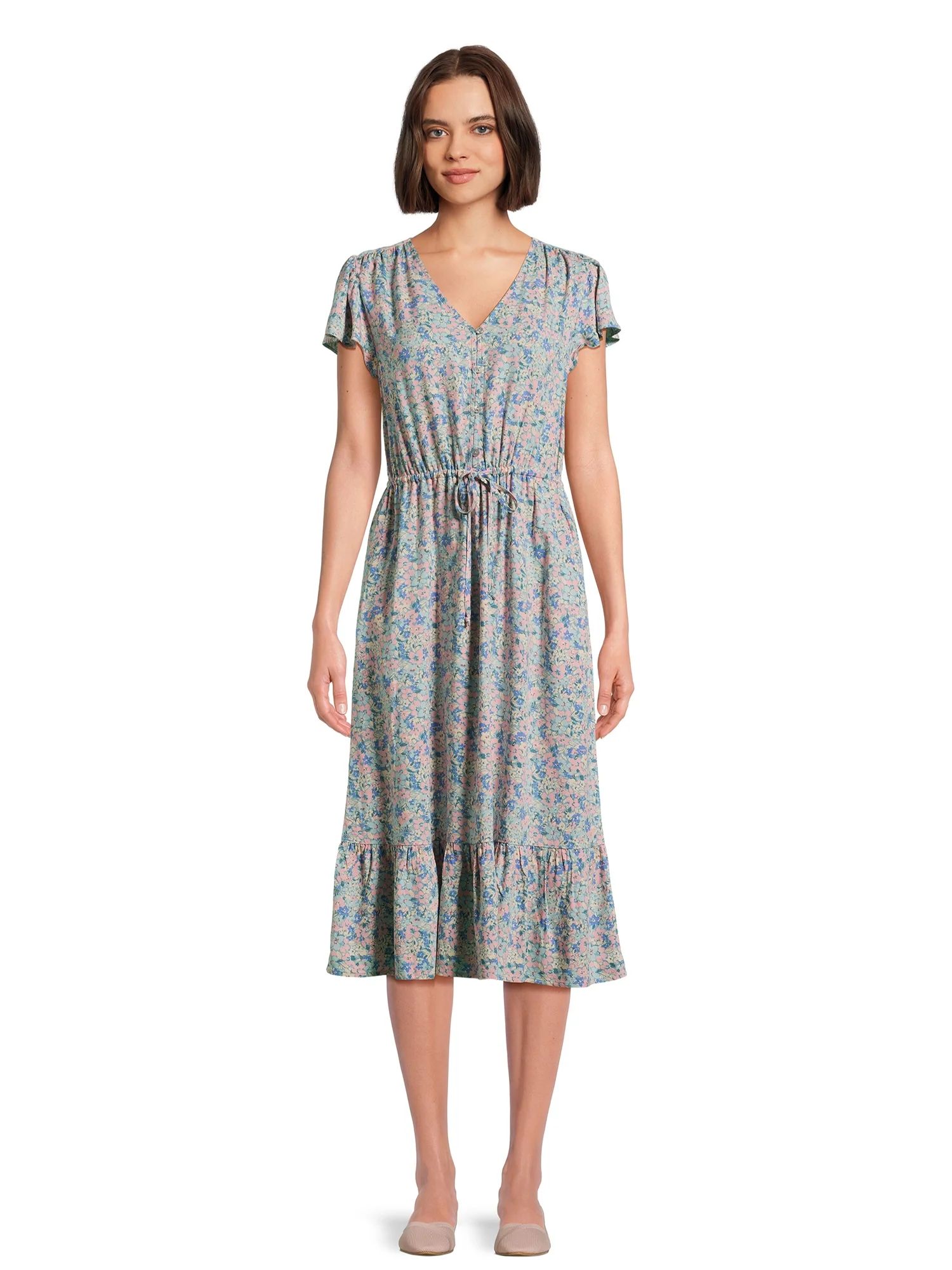 Time And Tru Women Midi Flutter Sleeve Dress | Walmart (US)