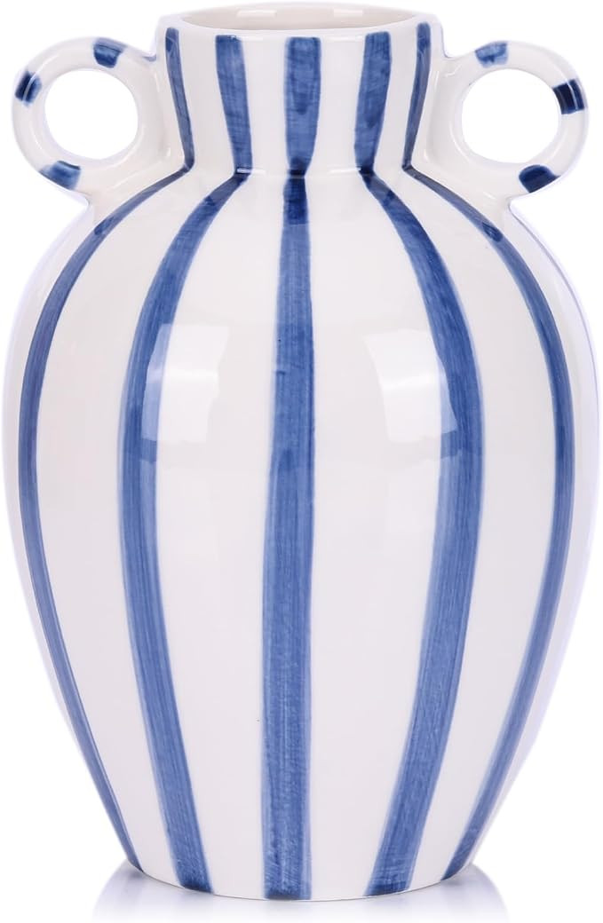 Striped Ceramic Vase with Handles, Grandmillennial French Country Decor, Coastal Home Decor, Cute... | Amazon (US)