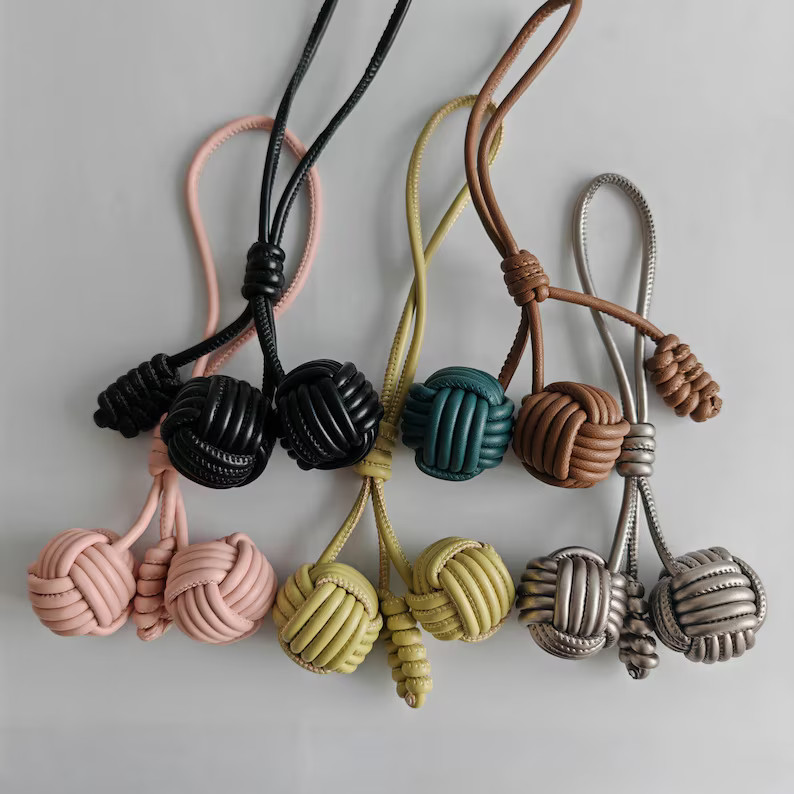 Braided Leather Bag Charm, Monkey Fist Keychain Charm Purse Handbags Bag Accessories PU Ball Key ... | Etsy (UK)