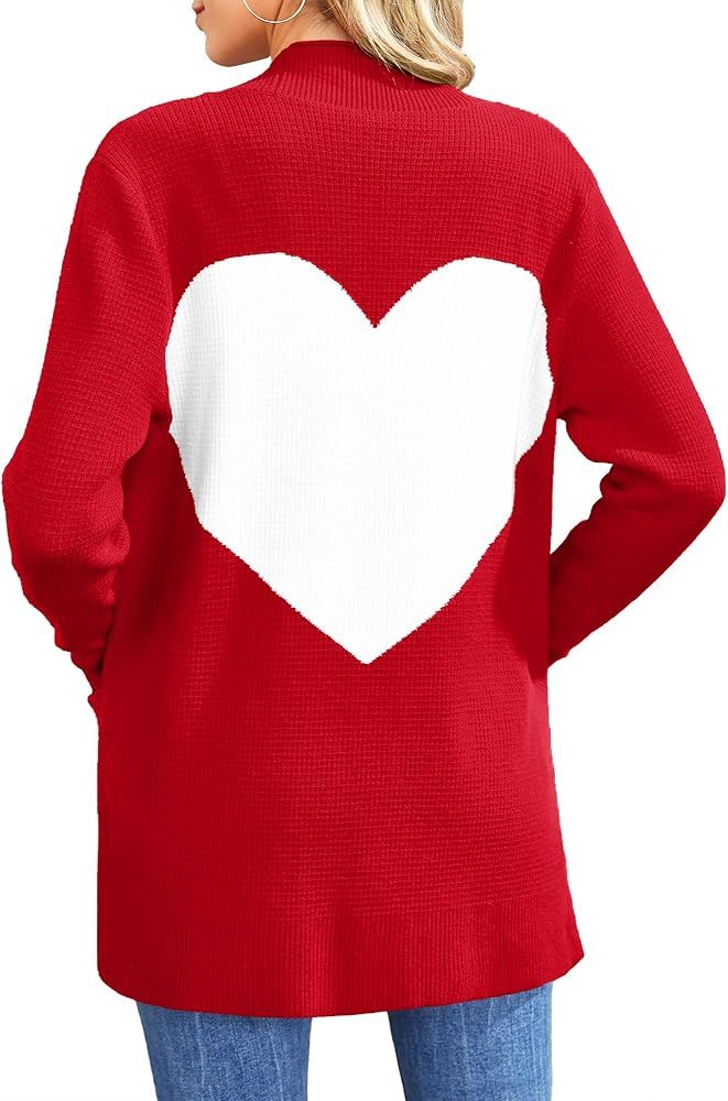 Saodimallsu Women's Heart Sweater Waffle Knit Long Sleeve Cardigan Chunky Soft Casual Open Front ... | Amazon (US)