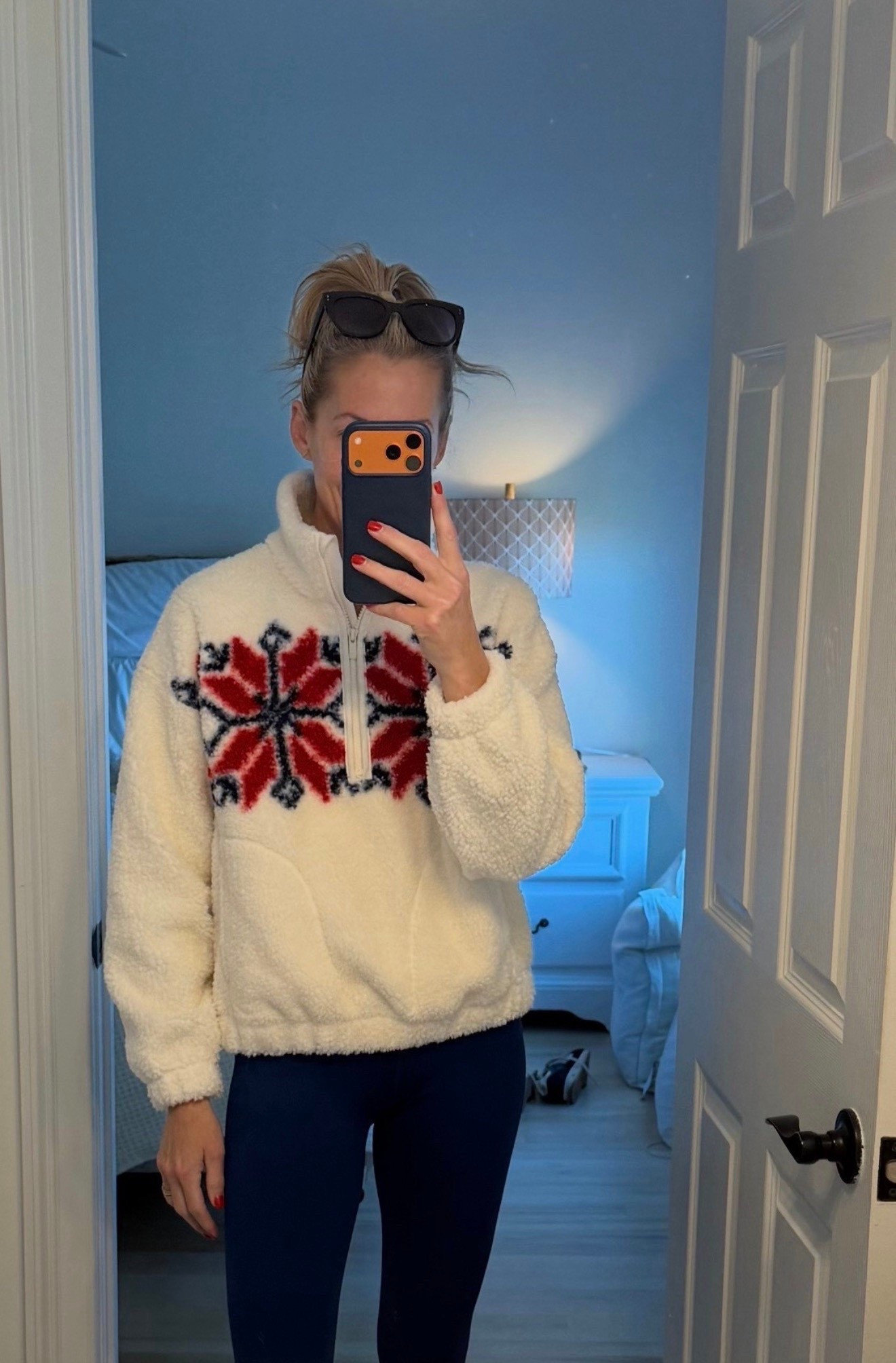 What I wore for my run today!! Perfect for this weather. (I switched out the red pants for the navy) 