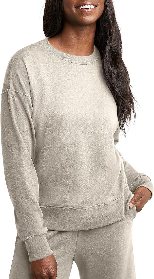 Hanes Women's Originals French Terry Sweatshirt, Lightweight Crewneck Pullover Sweatshirt for Women | Amazon (US)