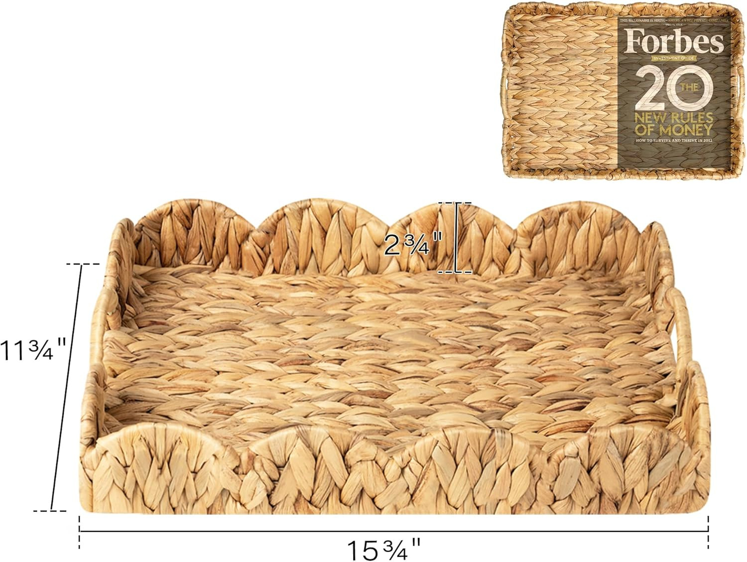 StorageWorks Scalloped Tray, Wicker Tray with Handles, Woven Square Rattan Tray, Scallop Basket T... | Amazon (US)