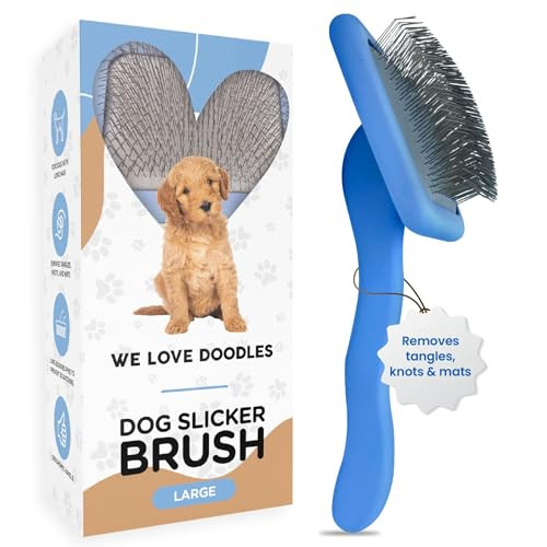 We Love Doodles Dog Slicker Brush for Grooming Pet Hair - Best Brushes For Poodle & Golden Doodle - Long Haired Brush For Dogs - Goldendoodle Long Pin Brush For Dematting (Large) | Amazon (US)
