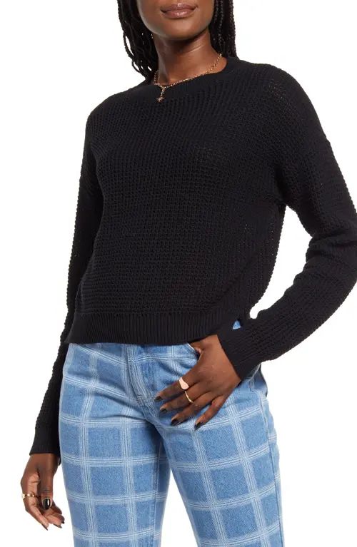 BP. Thermal Knit Crop Sweater in Black at Nordstrom, Size X-Small | Nordstrom