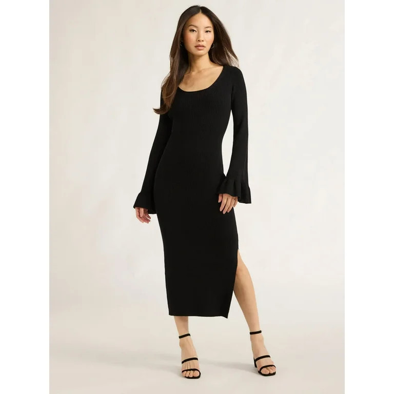 Scoop Women’s Midi Sweater Dress with Ruffled Bell Sleeves, Sizes XS-XXL | Walmart (US)