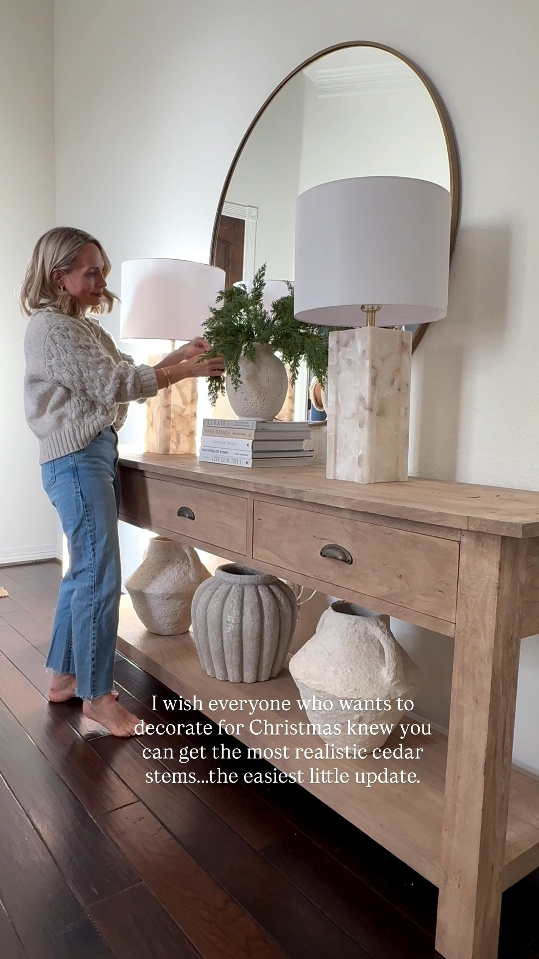 A little holiday magic for your entryway 🌿 These realistic cedar stems are the easiest way to refresh your space for Christmas. 
#entryway #holidaydecor #christmasdecor

#LTKHome #LTKSeasonal #LTKHoliday