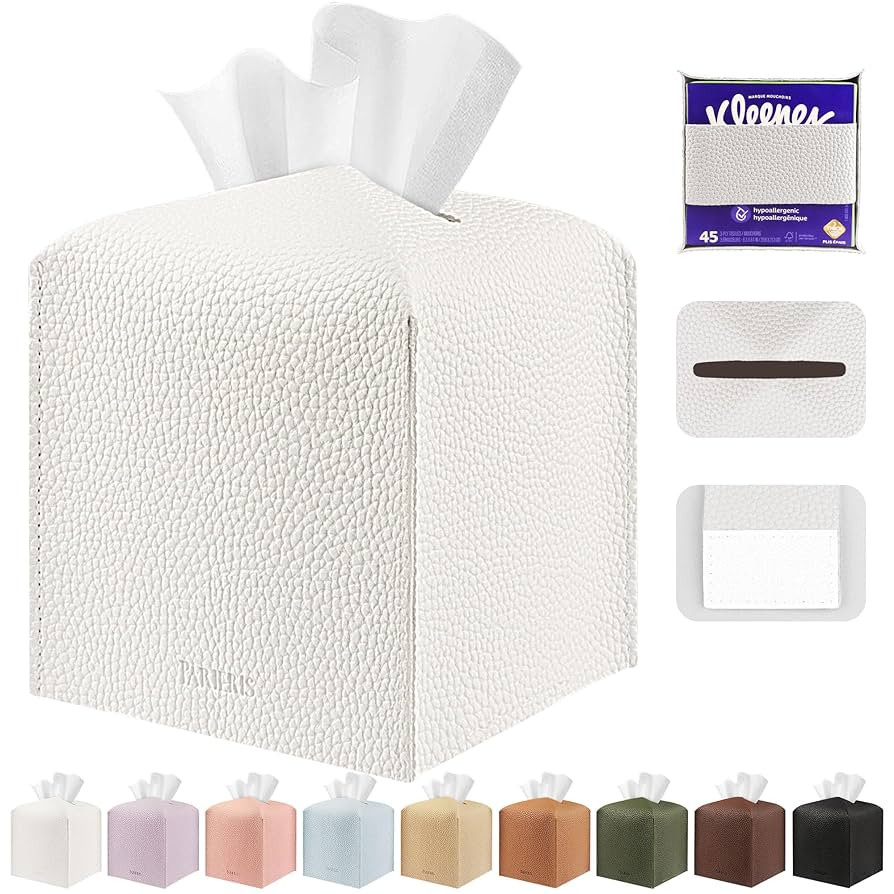 Tissue Box Cover Holder Square Tissue Cube Cover PU Leather Tissue Organizer with Bottom Belt for... | Amazon (US)