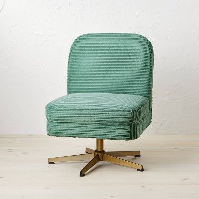 Spaulding Channel Velvet Accent Swivel Chair with Brass Base Green - Opalhouse™ designed with J... | Target