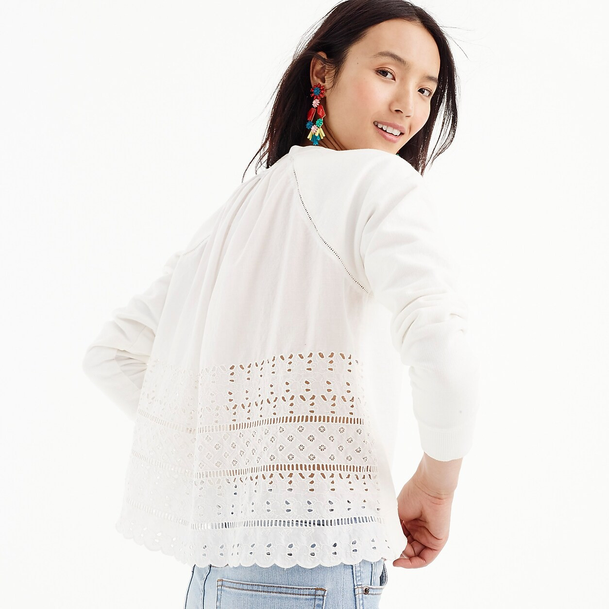 Eyelet-back sweatshirt | J. Crew US