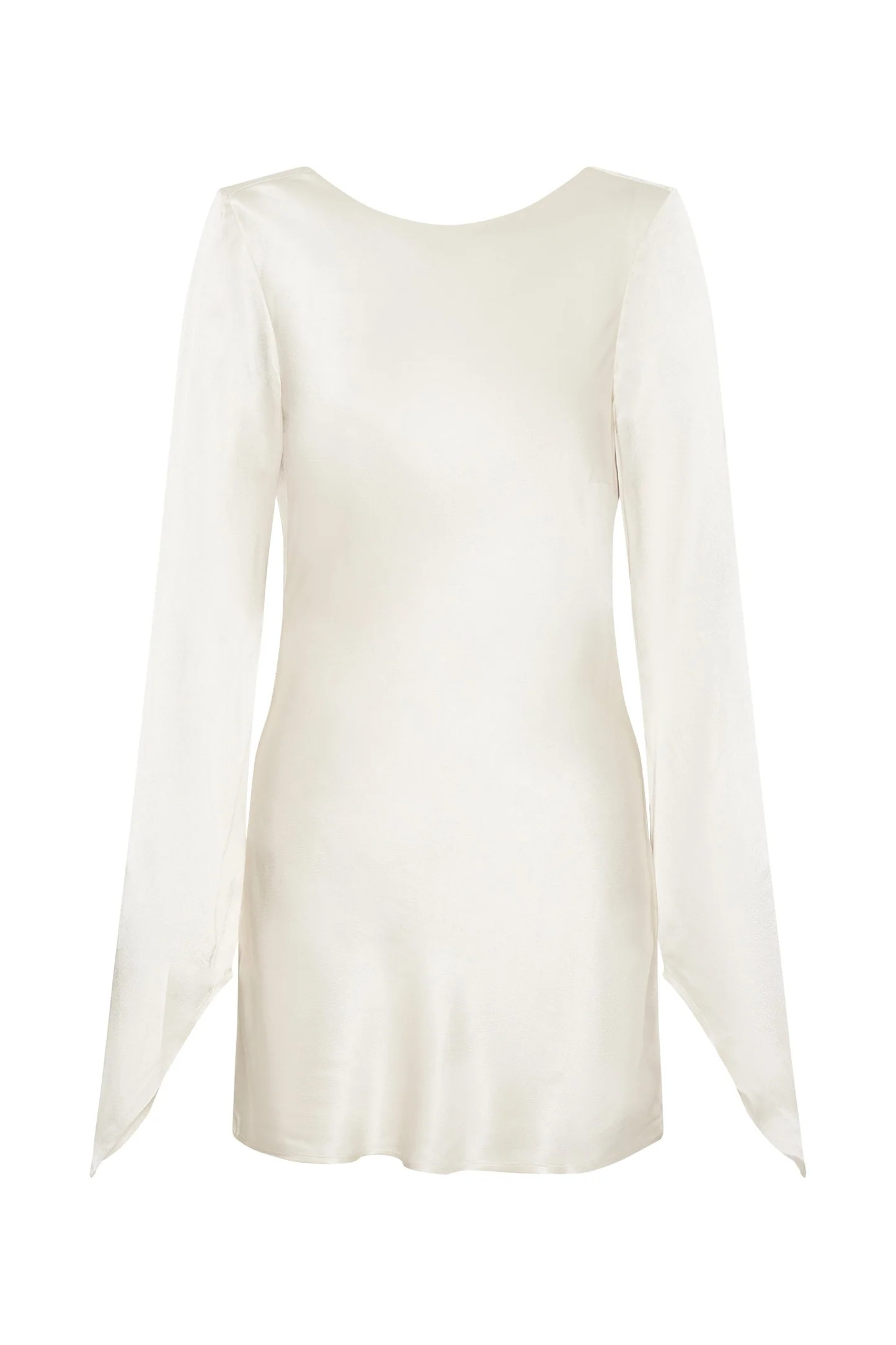 Davina Satin Long Sleeve Mini Dress - Ivory | MESHKI US