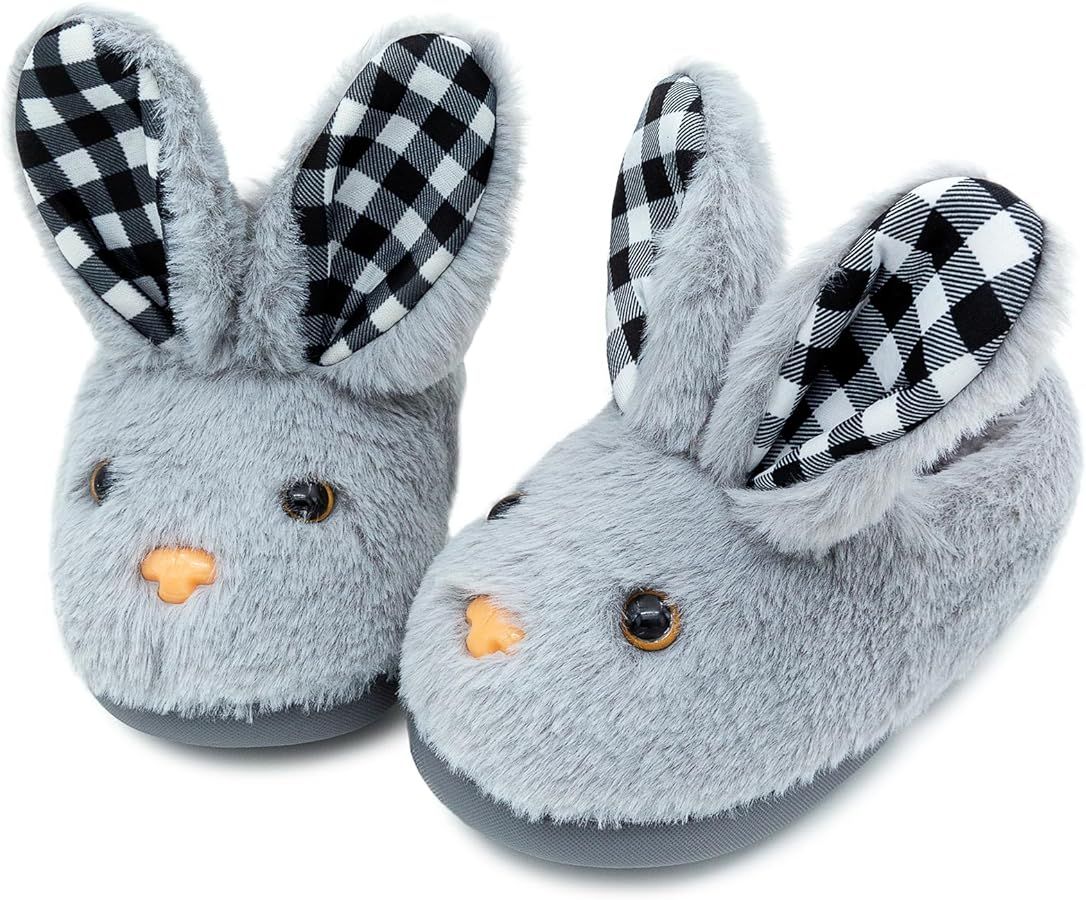 Toddler Boys Girls Fuzzy Fluffy Slippers Cute Animal Winter Warm Shoes with 3D Bunny Design House... | Amazon (US)