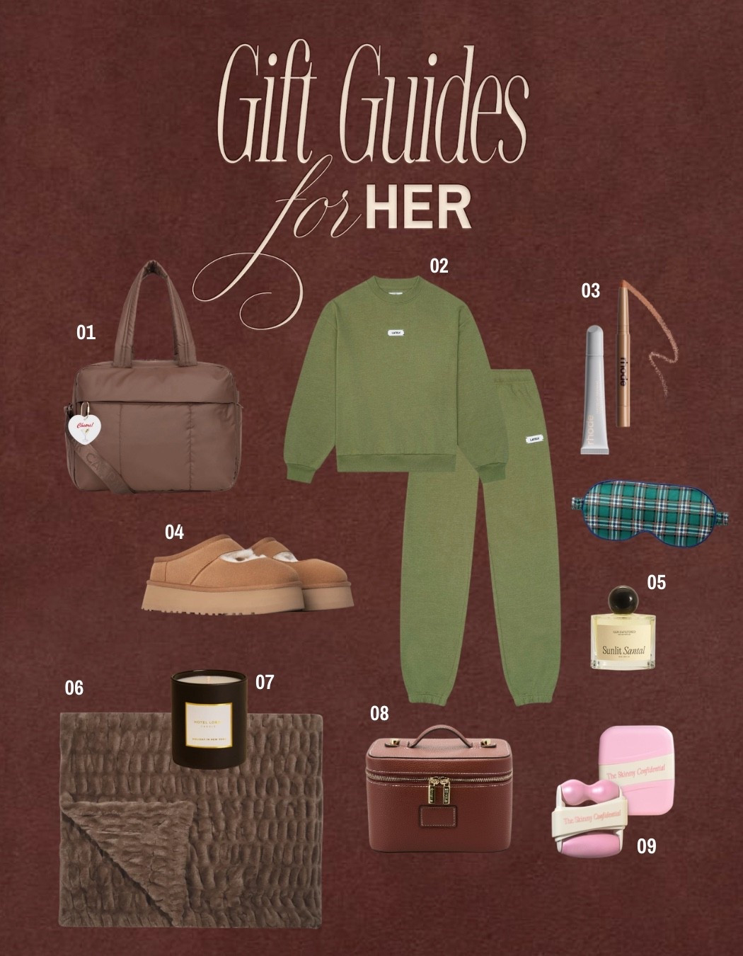 Gift guide for her!

2025 gift guide, gift guide for her, gift for girl, girlfriend gifts, sister in law gifts, uggs, cozy gifts, cute gifts, Christmas ideas, robe, lounge set, mom gifts, neutral