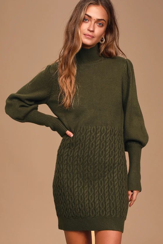 Fresh Perspective Olive Green Knit Turtleneck Sweater Dress | Lulus (US)